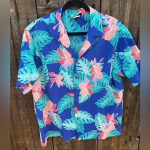 Men's Tropical Print Short-Sleeve Shirt - Blue Floral